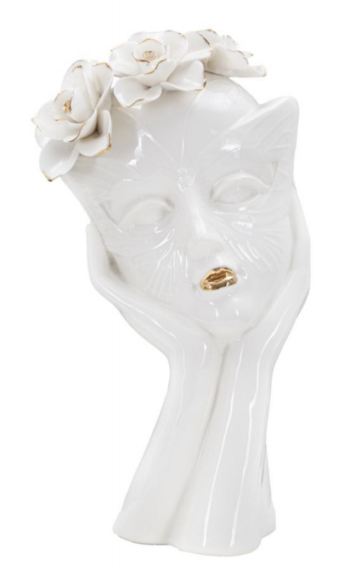 Vaza alba din portelan, 16,5x14x27,3 cm, Woman Mask Mauro Ferretti