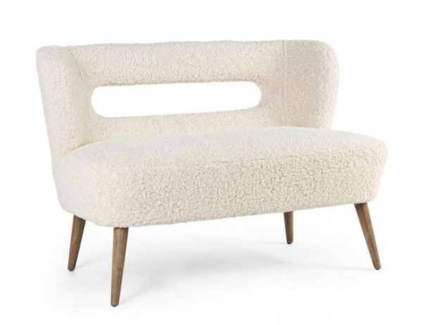 Canapea alba din lana si lemn de Pin cu 2 locuri, 115 cm, Cortina Bizzotto