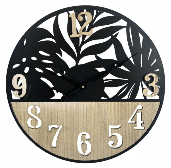 Ceas decorativ negru / bej din metal si MDF, ø 60 cm, Palm Mauro Ferreti