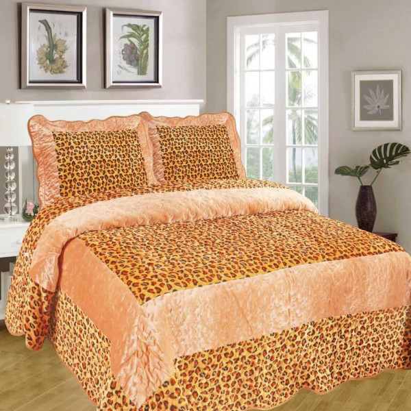 Cuvertura de pat si 2 fete de perna, catifea, pat 2 persoane, portocaliu, CCC-105
