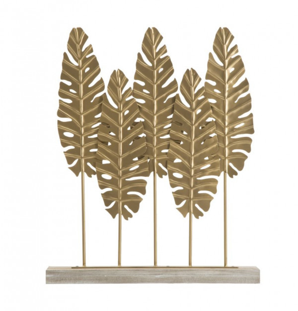 Decoratiune frunze exotice aurii din metal, 47x10x57,5 cm, Long Leaf Mauro Ferretti