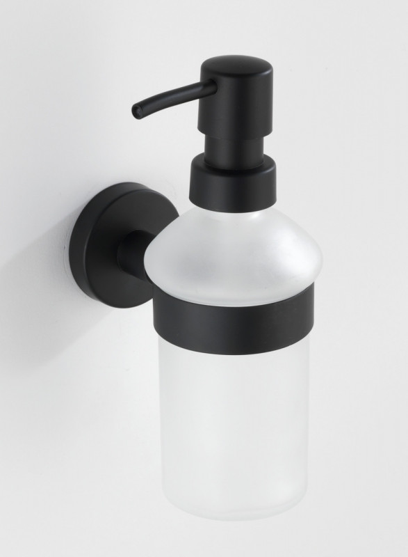 Dozator sapun lichid cu suport de prindere Bosio, Wenko Power-Loc®, 200 ml, inox/sticla, alb/negru