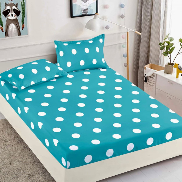 Husa de pat 2 persoane, bumbac finet cu elastic, 3 piese, turquoise, Jo-Jo Home, HBF-251