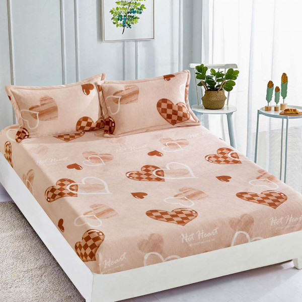 Husa de pat Cocolino cu elastic si 2 fete de perna, pat 2 persoane, roz pal, HCJ-83 - Img 1