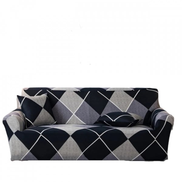 Husa elastica moderna pentru canapea 3 locuri + 1 față de perna CADOU, cu brate, negru / gri, HES3-39 - Img 1
