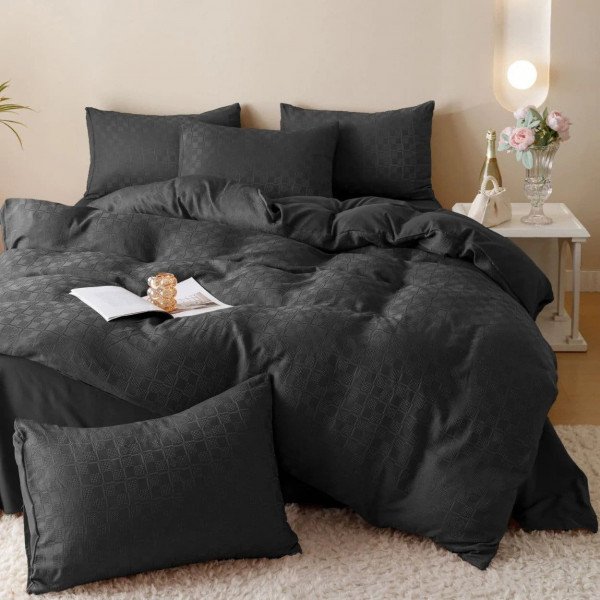 Lenjerie de pat, bumbac tip jacquard finetat, negru, 6 piese, Jo-Jo Home, JJ-10