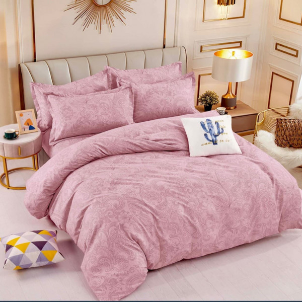 Lenjerie de pat cu 2 fete, tesatura tip finet, pat 1 persoana, 4 piese, roz, FNJ1-209 - Img 1