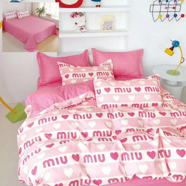 Lenjerie de pat cu 2 fete, tesatura tip finet, pat 2 persoane, 6 piese, roz, R60-531