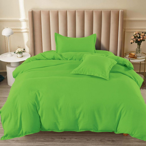 Lenjerie de pat cu elastic, bumbac finet, uni, pat 1 persoana, 4 piese, verde deschis, T60-59