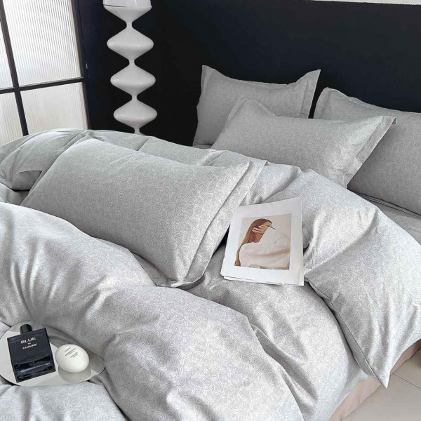 Lenjerie de pat cu elastic, tesatura tip finet, pat 2 persoane, 6 piese, gri, FNJE-149 - Img 1