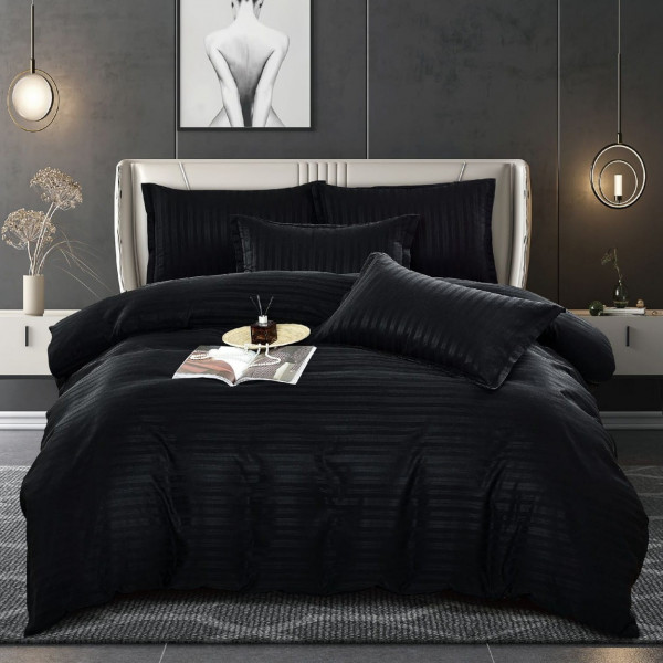 Lenjerie de pat, damasc, negru, 6 piese, pat 2 persoane, Jo-Jo, DM-061
