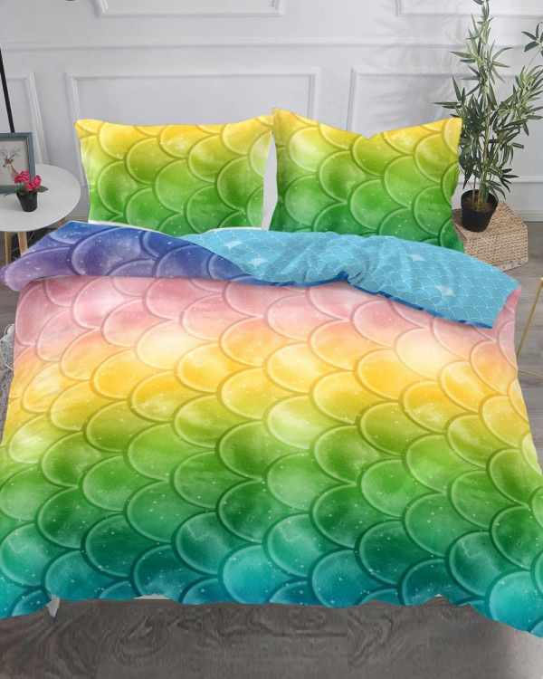 Lenjerie de pat, imprimeu 3D, bumbac satinat, pat 2 persoane, 4 piese, multicolor, S4-04