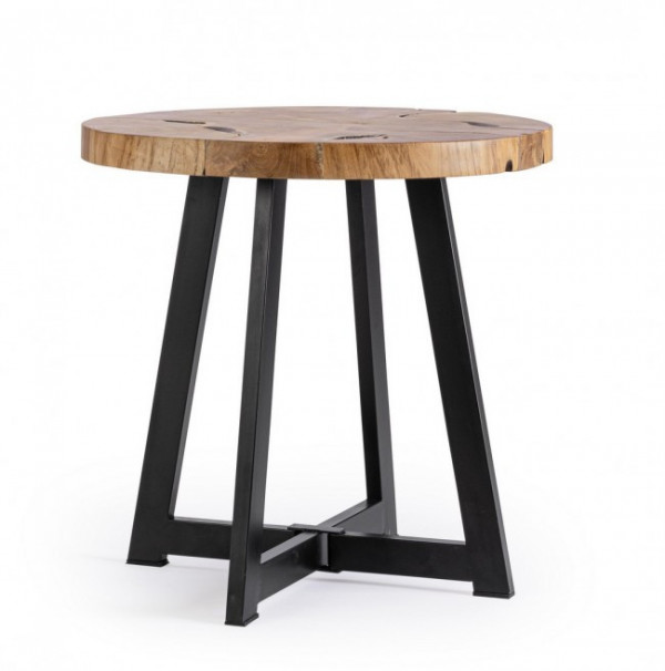 Masuta de cafea maro/neagra din lemn de Teak si metal, ∅ 50 cm, Elwood Bizzotto