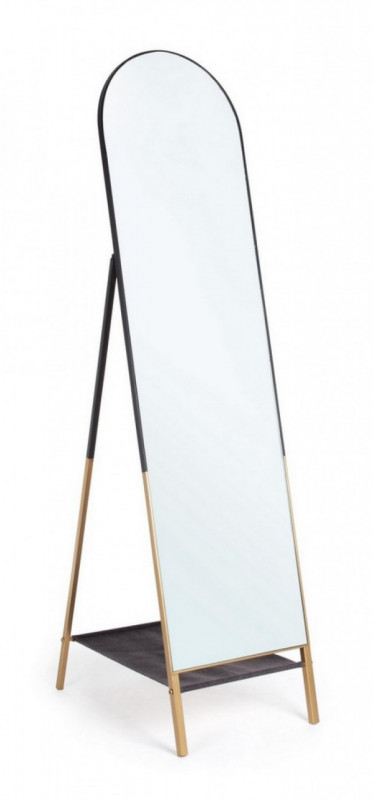 Oglinda semiovala cu suport pentru podea neagra/aurie din metal, 170x42 cm, Reflix Bizzotto
