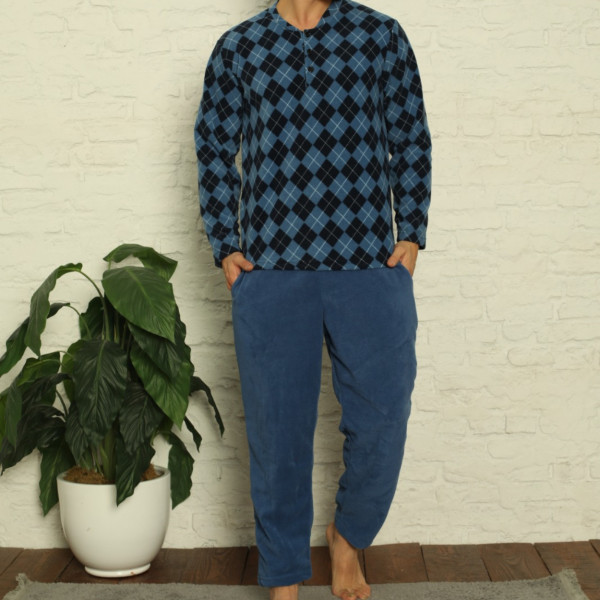 Pijama barbati, cocolino, negru / albastru, PCB-14 - Img 1