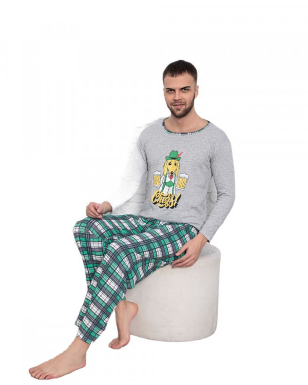 Pijama Barbati, Vatuita, Bumbac, Verde/Gri, PBV-09