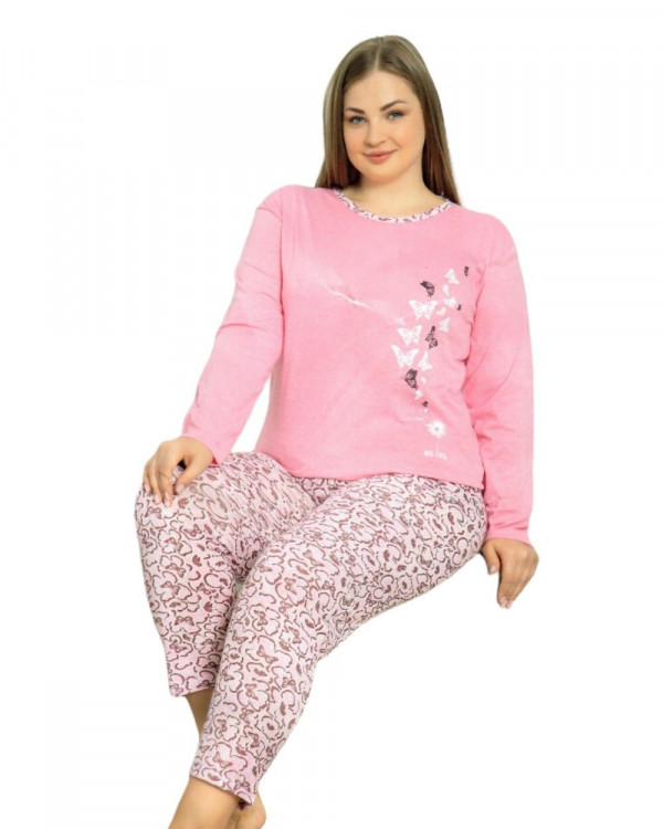 Pijama Dama, Bumbac, Roz Pal / Alb, PF-220