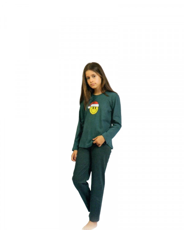 Pijama Vienetta Kids, bumbac 100%, verde / negru, be happy - Img 1