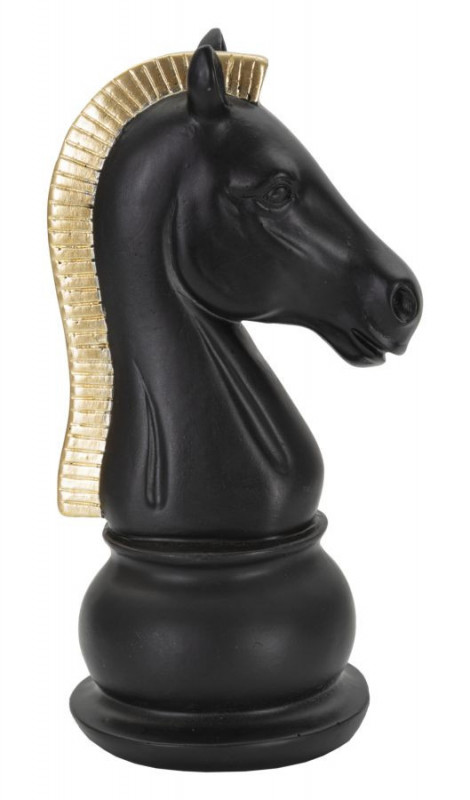 Sculptura cal de sah negru din polirasina, 10,5x8,5x19 cm, Knight Mauro Ferretti