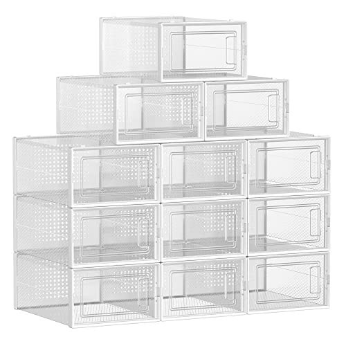 Set 12 cutii pentru depozitare incaltaminte, polipropilena, alb / transparent, Songmics - Img 1