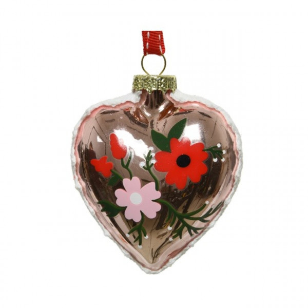 Set 2 globuri Heart glass flower, Decoris, Ø8 cm, sticla, multicolor