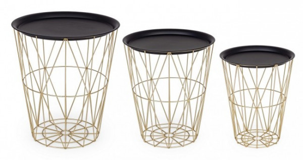 Set 3 masute de cafea aurii/negre din metal, ∅ 44 - 39 - 33 cm, Atom Bizzotto