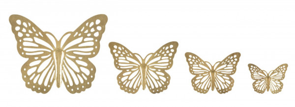 Set 4 decoratiuni de perete aurii din metal, Butterflies Mauro Ferretti