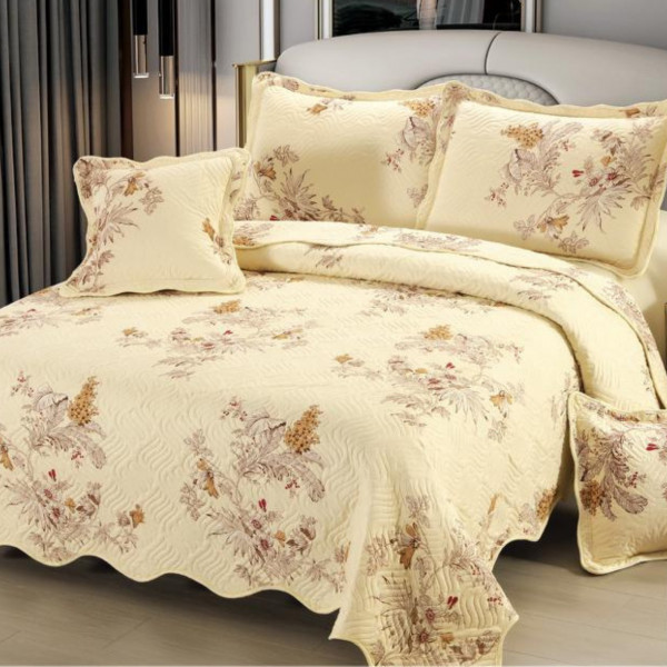 Set Cuvertura de Pat si 4 Fete de Perne, Pat 2 Persoane, 100% Bumbac, Crem, E-S90