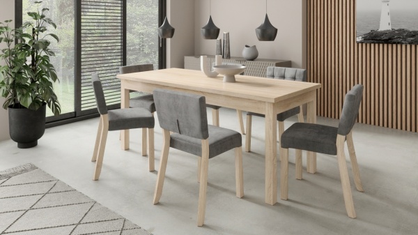 Set de masa extensibila si 6 scaune tapitate, RODOS 80, ADRK Furniture