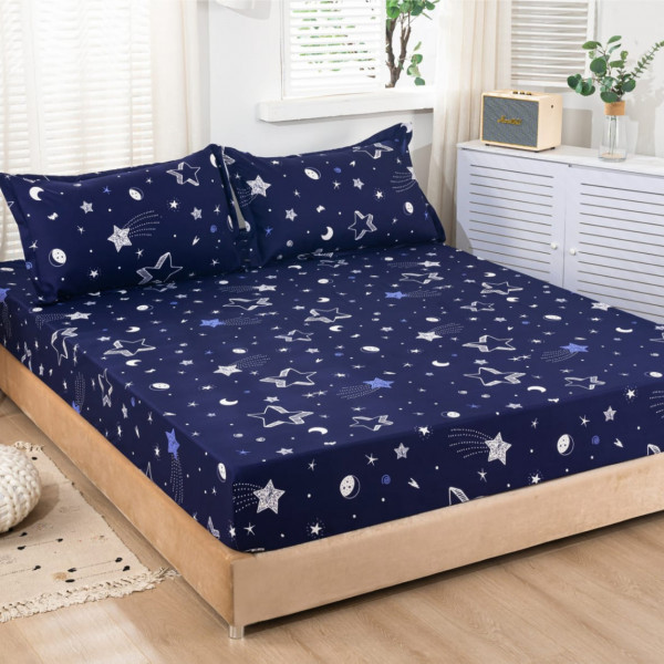 Set Husa de Pat si 2 Fete de Perna, 3 Piese, Pat 2 Persoane, 180x200 cm, Bleumarin, HB-92