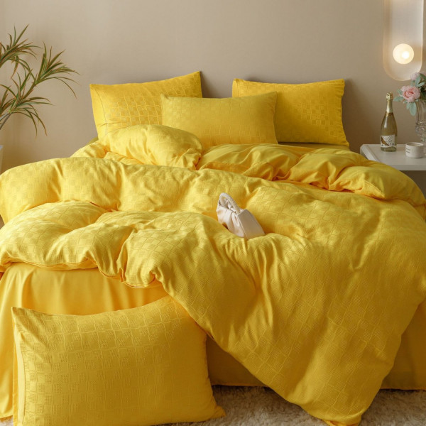Set Lenjerie de Pat, Bumbac Tip Jacquard Finetat, 6 Piese, Galben, Jo-Jo Home, JJ-05