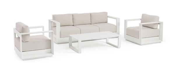 Set mobilier de gradina, 4 piese, metal / textil, alb / bej, Moses Bizzotto