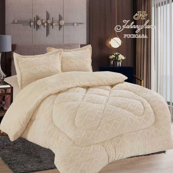 Set pilotă Cocolino cu 2 fețe de pernă – 200x230 cm, crem deschis cu model geometric în relief