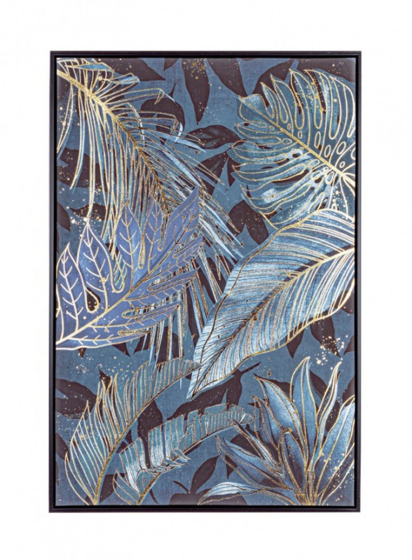 Tablou decorativ albastru/negru din MDF si panza, 62,6x4,3x92,6 cm, Bold Leafs Bizzotto - Img 1