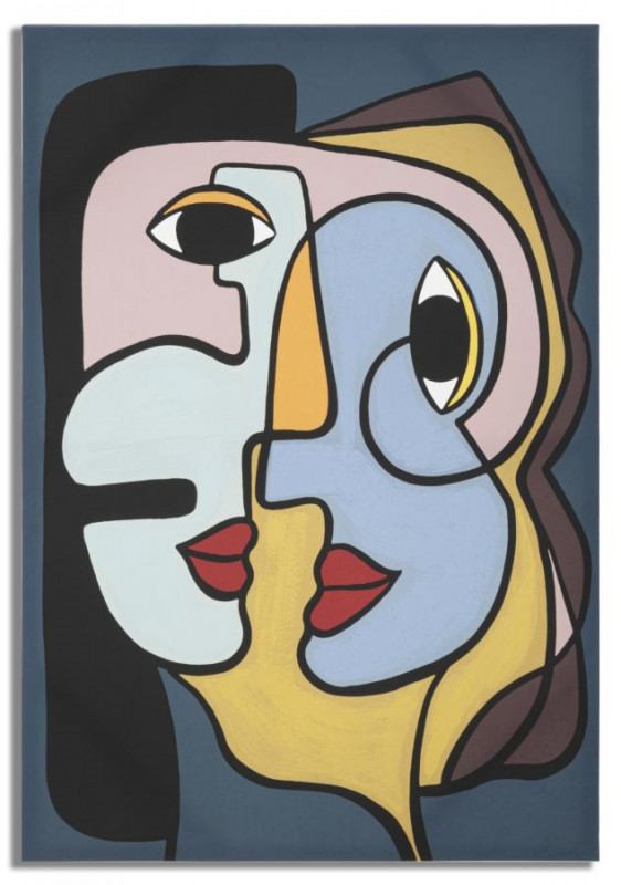 Tablou decorativ multicolor din lemn de Brad si panza, 60x3x90 cm, Faces Mauro Ferretti