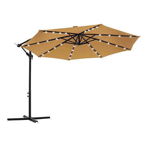 Umbrela de Gradina cu LED-uri Patio Umbrella, Suport Tip Picior, Metal / Poliester
