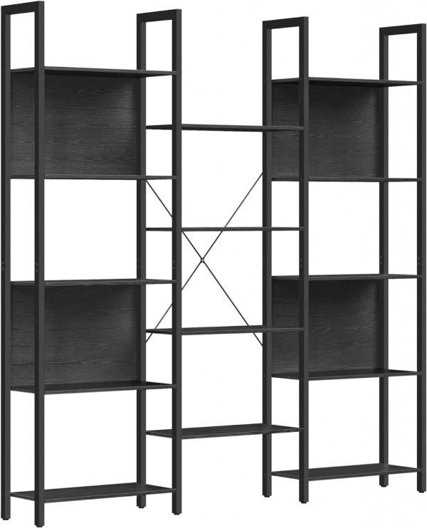 Biblioteca cu 14 rafturi, 158 x 24 x 166 cm, PAL / metal, negru, Vasagle