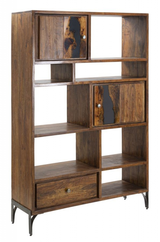 Biblioteca maro din metal si lemn de acacia, 118 x 40 x 178 cm, Mustang Mauro Ferreti
