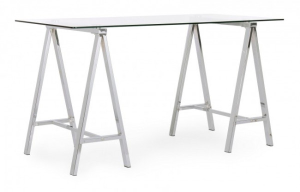 Birou de studiu transparent/crom din sticla temperata si metal, 140 cm, Alchimia Bizzotto - Img 1