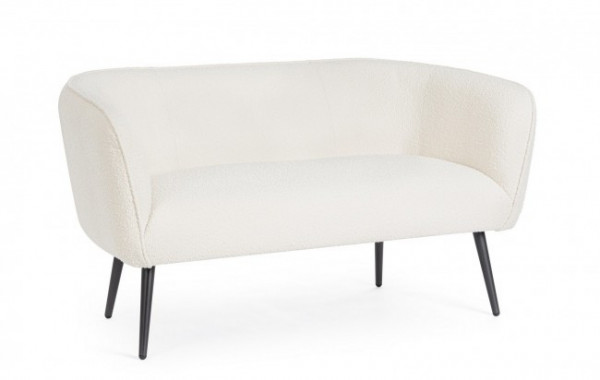 Canapea crem din stofa si lemn cu 2 locuri, 126 cm, Avril Bouclé Bizzotto