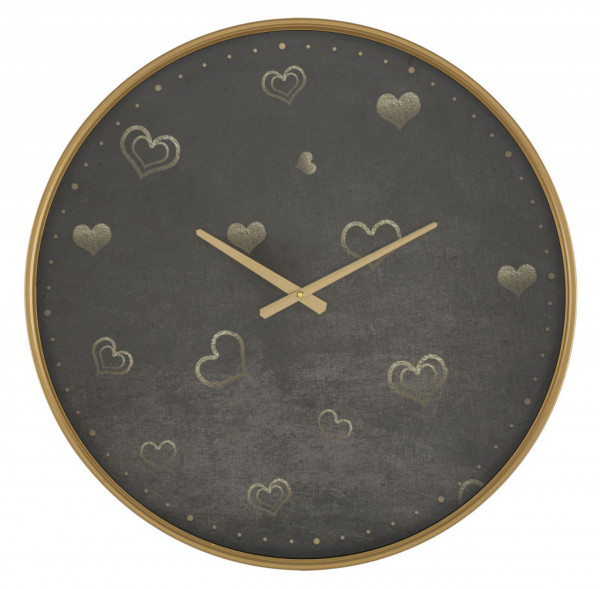 Ceas decorativ negru/auriu din metal, ∅ 60 cm, Hearts Mauro Ferretti