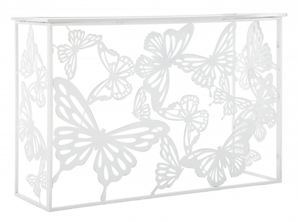 Consola alba din metal si sticla, 121,5 x 41 x 81 cm, Butterfly Mauro Ferreti - Img 1