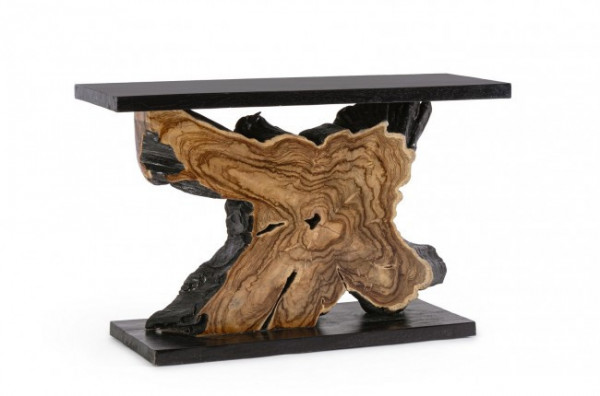 Consola neagra/maro din lemn de Teak, 120x40x75 cm, Marwood Bizzotto