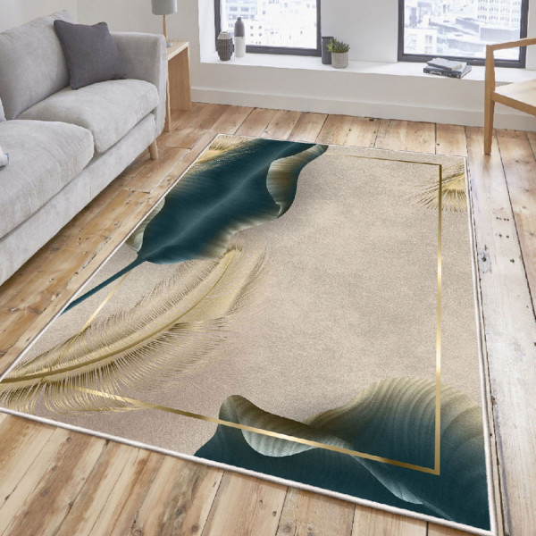 Covor living / dormitor 599HFT4638, 160x230 cm, catifea / bumbac, bej inchis