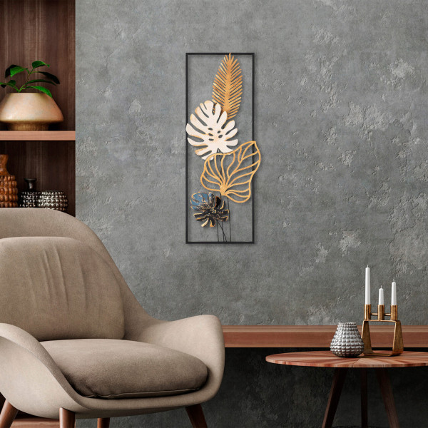 Decoratiune de perete, Palm Leaves, Metal, Dimensiune: 32 x 90 cm, Multicolor - Img 1