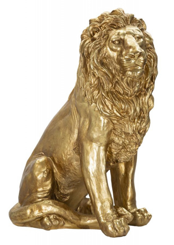 Figurina decorativa aurie din polirasina, 67x36,5x80 cm, Lion Mauro Ferretti