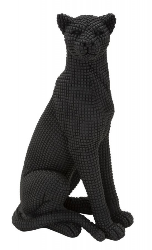 Figurina decorativa neagra din polirasina, 15x10x27 cm, Leopard Mauro Ferretti