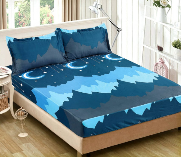 Husa de pat si 2 fete de perna, pat 2 persoane, 180x200 cm, albastru, 3 piese, HB-62