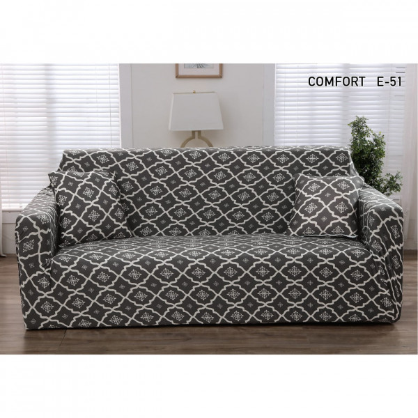 Husa Elastica Moderna pentru Canapea 3 Locuri + 1 Față de Perna CADOU, cu Brate, Alb / Negru, HES3-86
