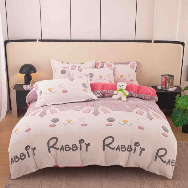 Lenjerie de Pat Cocolino 1 Persoană 4 Piese | Model Rabbit, Microfibră Plusată Groasă și Moale